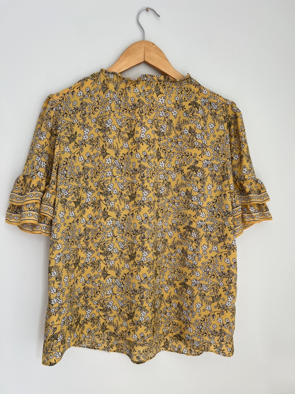Max Studio Mustard Floral Tie-Neck Peasant Office Blouse Style #A703D31 Size L - Picture 10 of 17